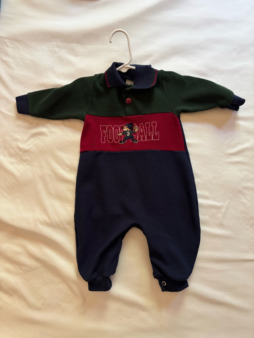 healthtex Green, Red & Navy Football One-Piece Footie